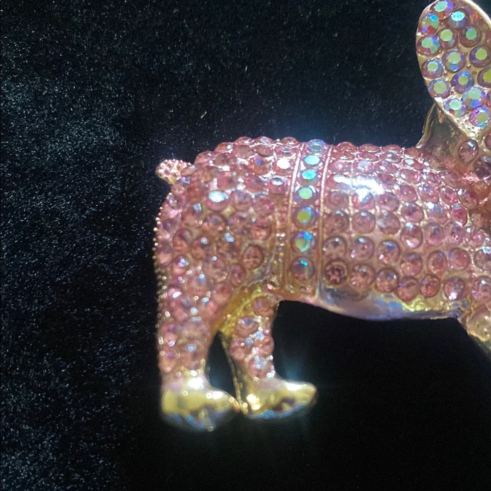 Pink Rhinestone French Bulldog Brooch - Picture 4 of 8